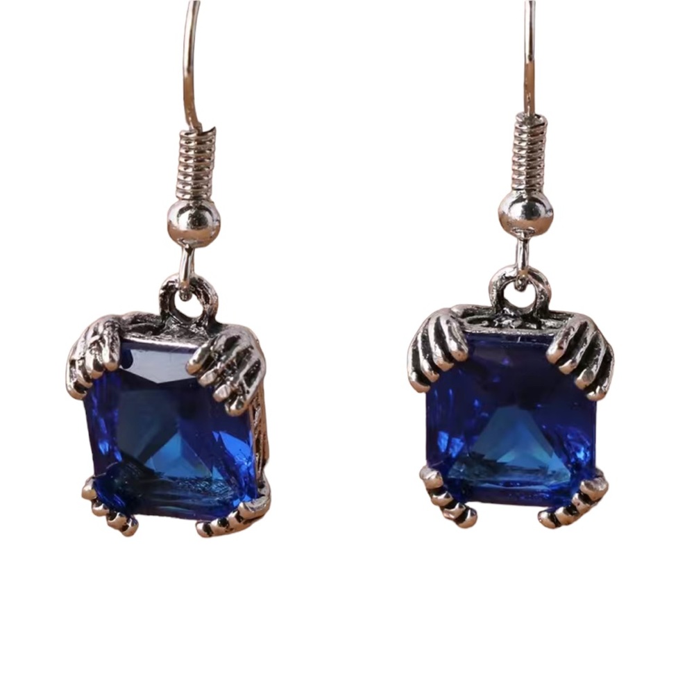 Vintage Style Blue Zircon and Antique Silver Drop Earrings